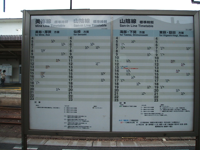 長門市駅時刻表 萩の旅２１年９月１９日 ２０日